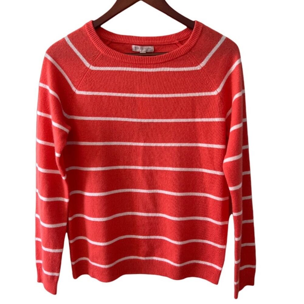 Philosophy Cashmere Crewneck Sweater Coral Frost Stripe S